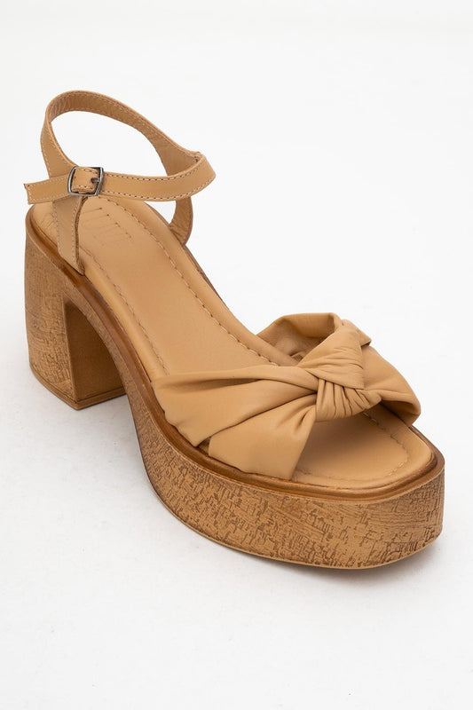 Tily - Cognac Platform Wedge Leather Sandal (Women)