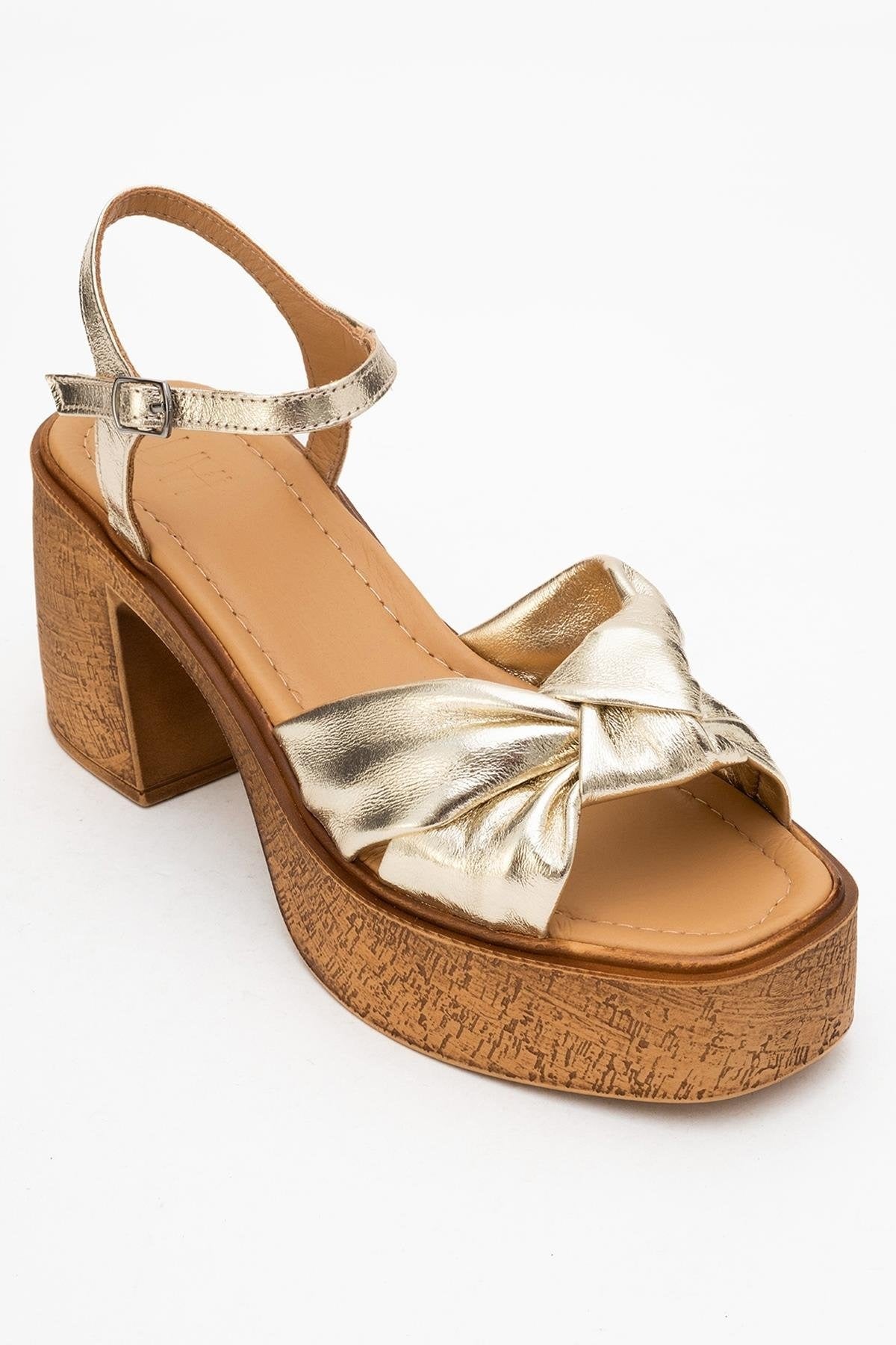 Tily - Gold Platform Wedge Leather Sandal (Women)