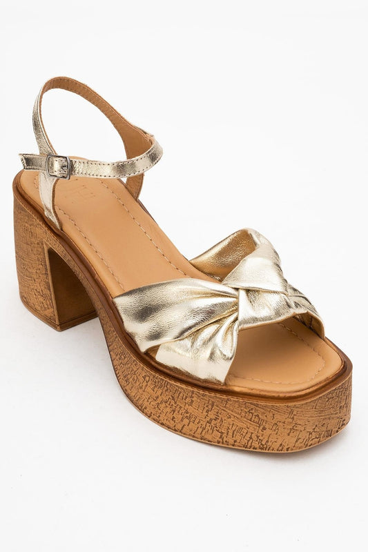 Tily - Gold Platform Wedge Leather Sandal (Women)