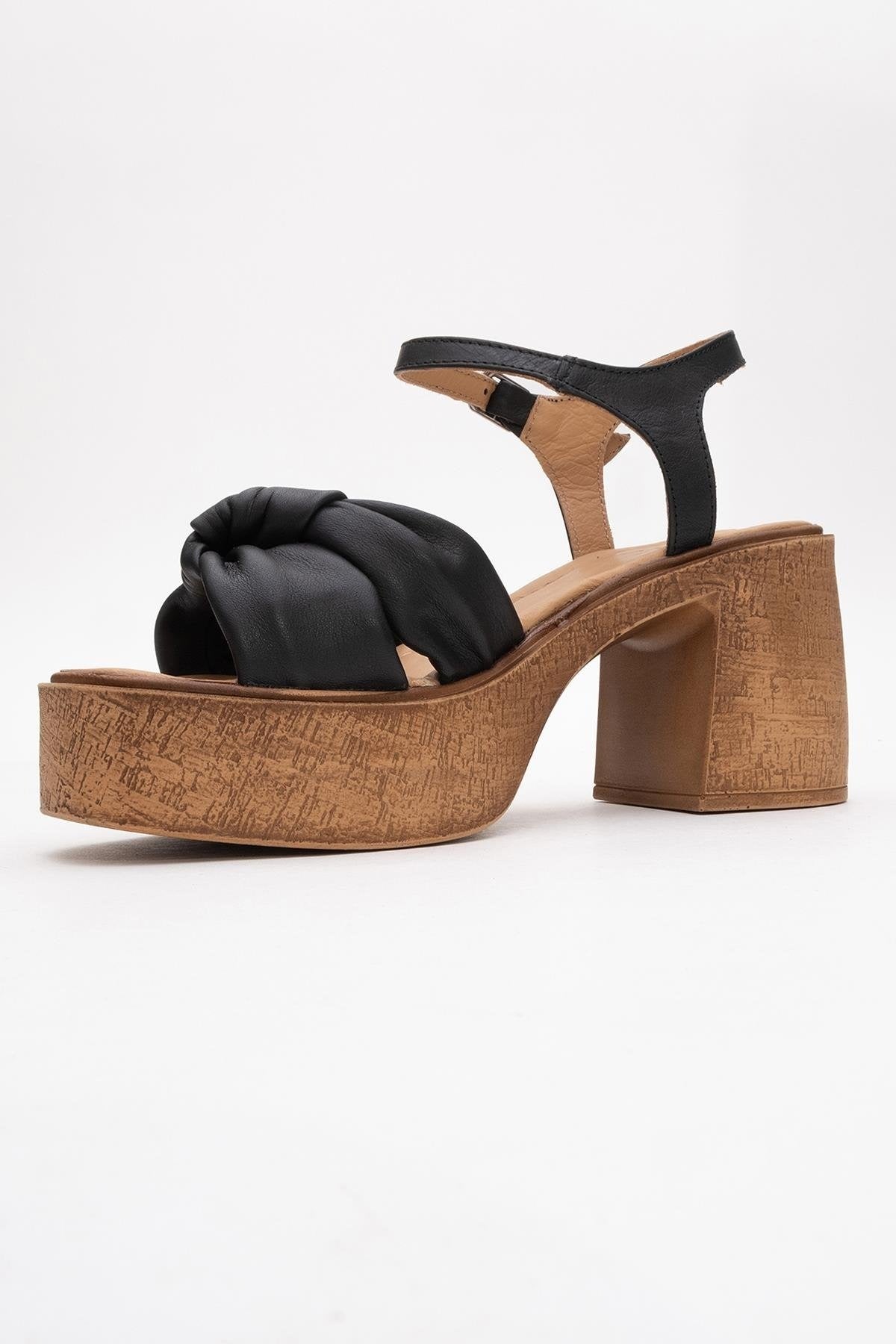 Tily - Black Platform Wedge Leather Sandal (Women)