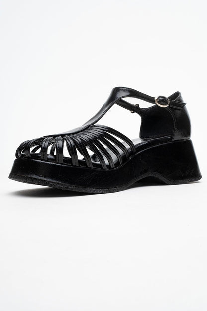 Aniel Black Platform Wedge Sandal (Women)