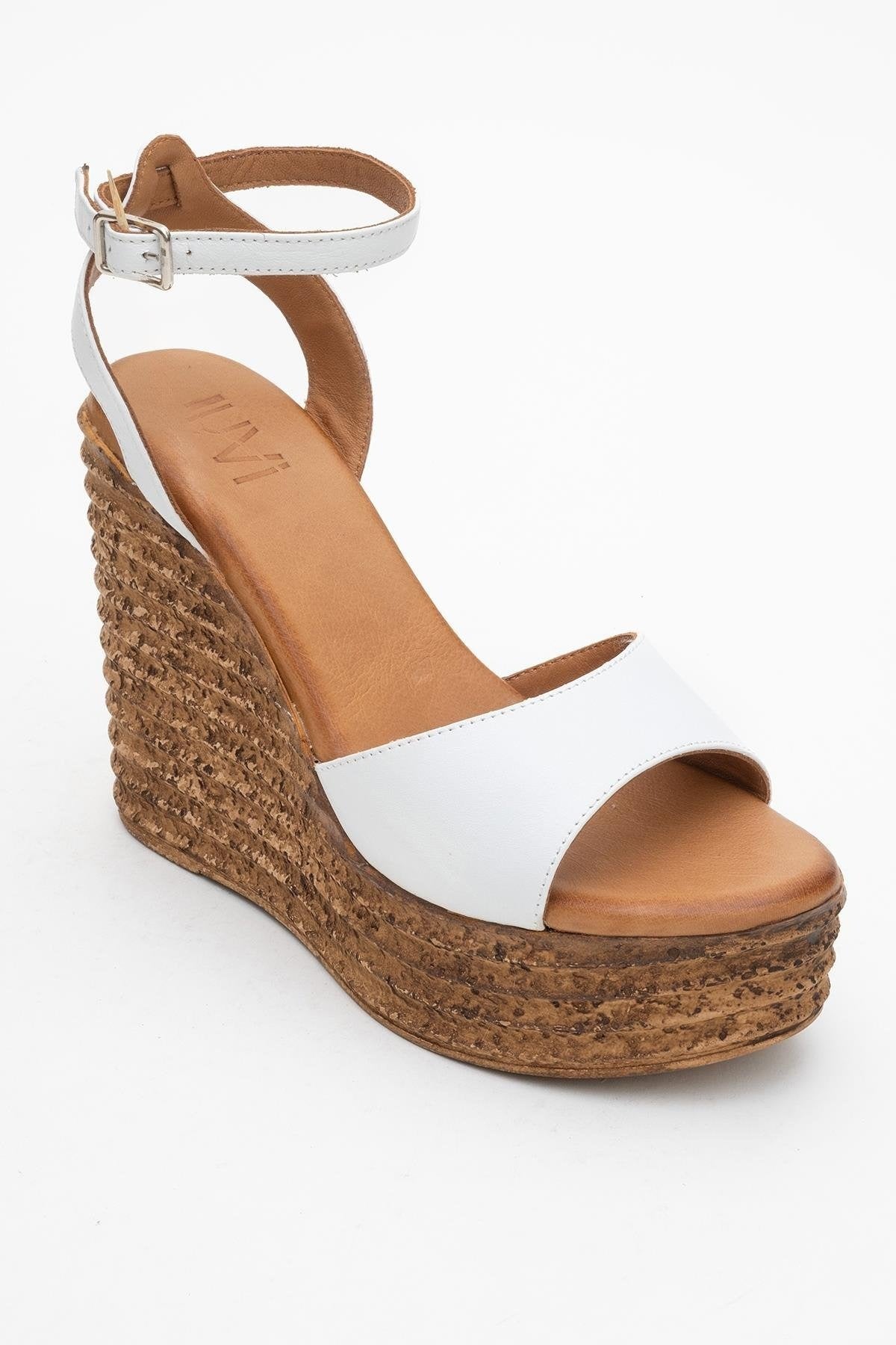 Elsie - White Wedge Leather Sandal (Women)