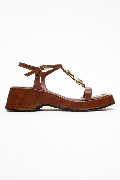Kerry Cognac Brown Buckle Platform Slingback (Women)