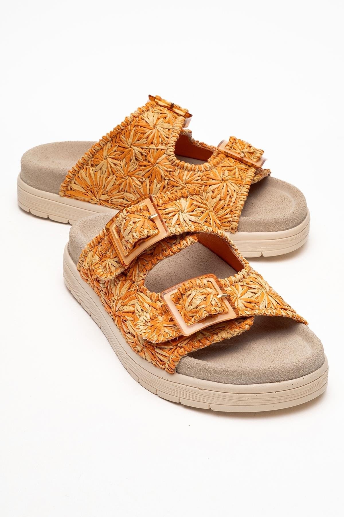 Milana Orange Leather Double‑Strap Slide (Women)