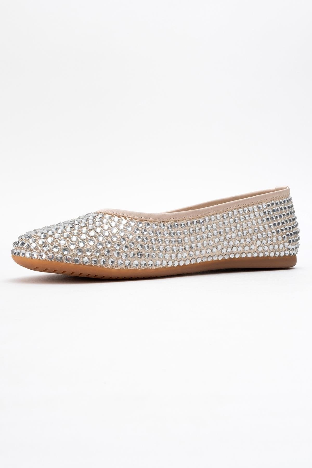 Runway Beige Mesh Embellished Ballet Flat (Women)