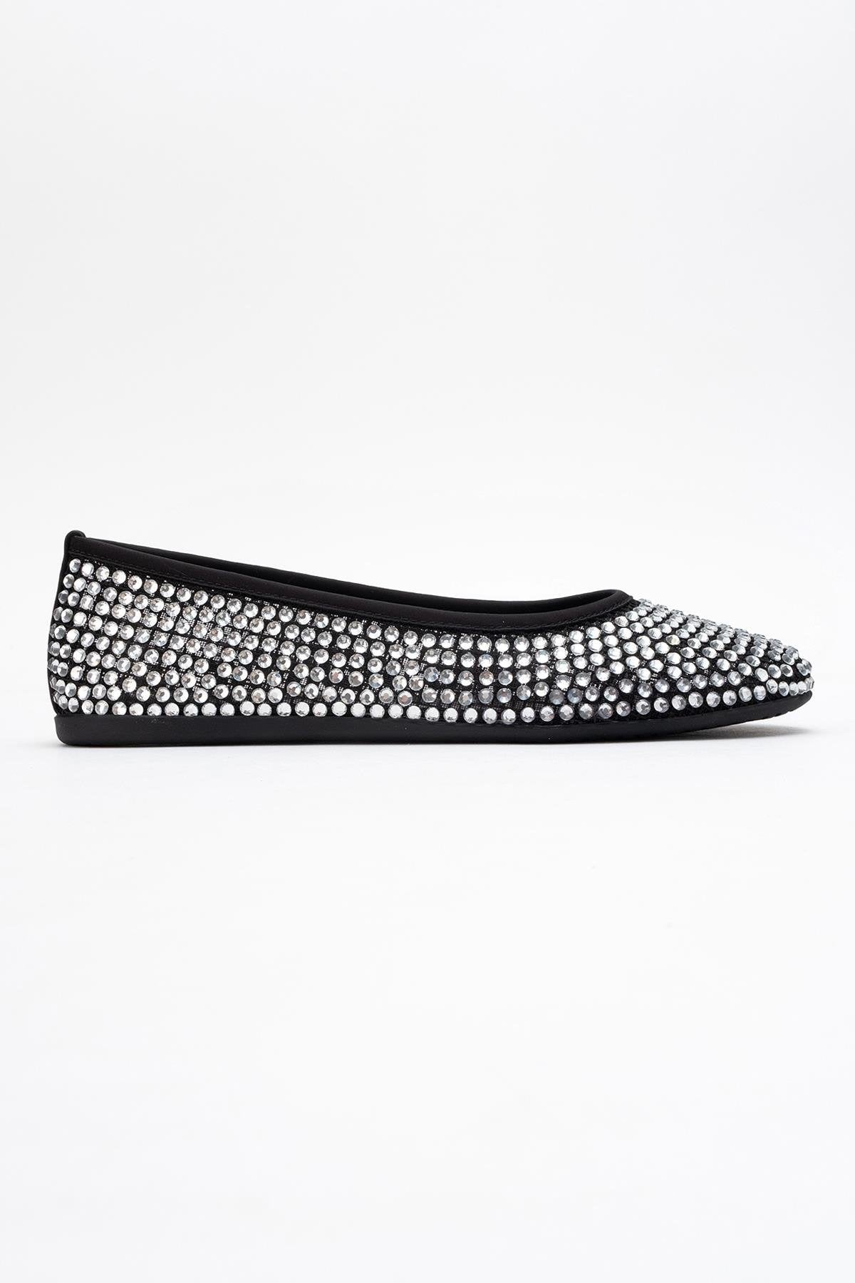 Runway Black Mesh Embellished Ballet Flat (Women)