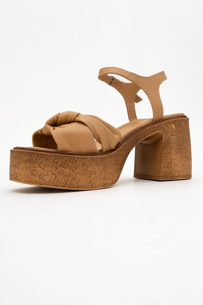 Tily - Cognac Platform Wedge Leather Sandal (Women)