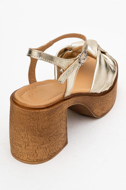 Tily - Gold Platform Wedge Leather Sandal (Women)