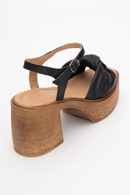 Tily - Black Platform Wedge Leather Sandal (Women)