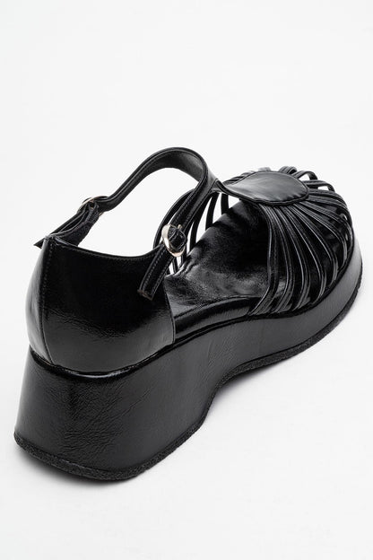 Aniel Black Platform Wedge Sandal (Women)