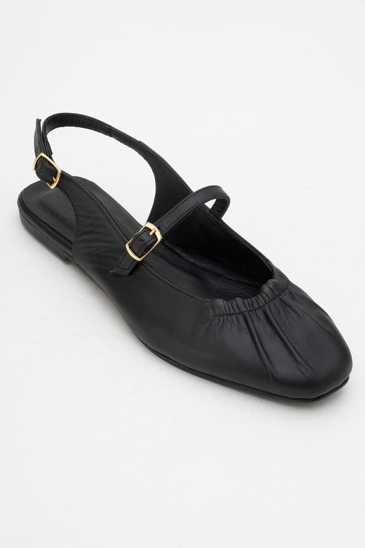 BRITNEY Black Leather Closed-Toe Sandal (Women)
