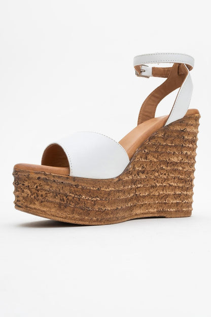 Elsie - White Wedge Leather Sandal (Women)