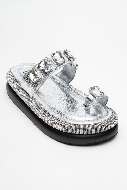 Evans Silver Jeweled Platform Sandal (Women)