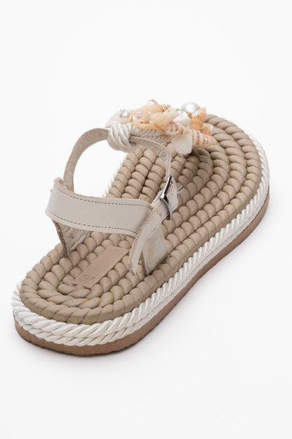 Lely Beige Leather Thong Sandal (Women)