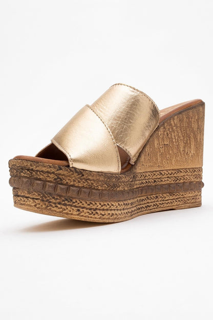 Lois - Gold Wedge Leather Sandal (Women)