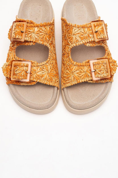 Milana Orange Leather Double‑Strap Slide (Women)