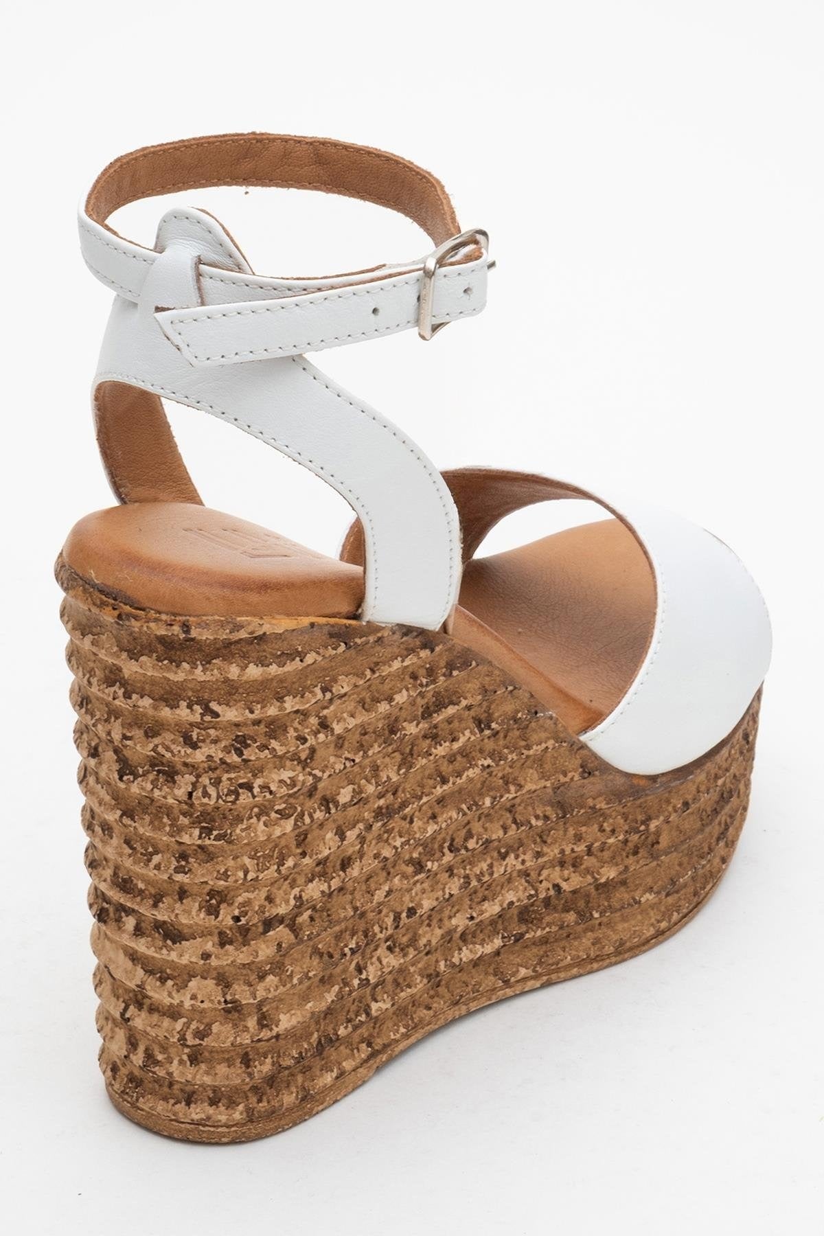 Elsie - White Wedge Leather Sandal (Women)
