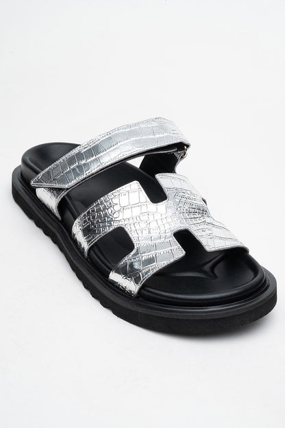 Loana Silver Leather Slide Sandal (Women)