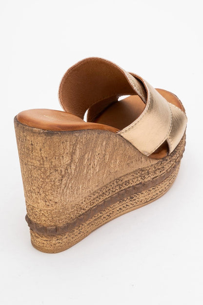 Lois - Gold Wedge Leather Sandal (Women)