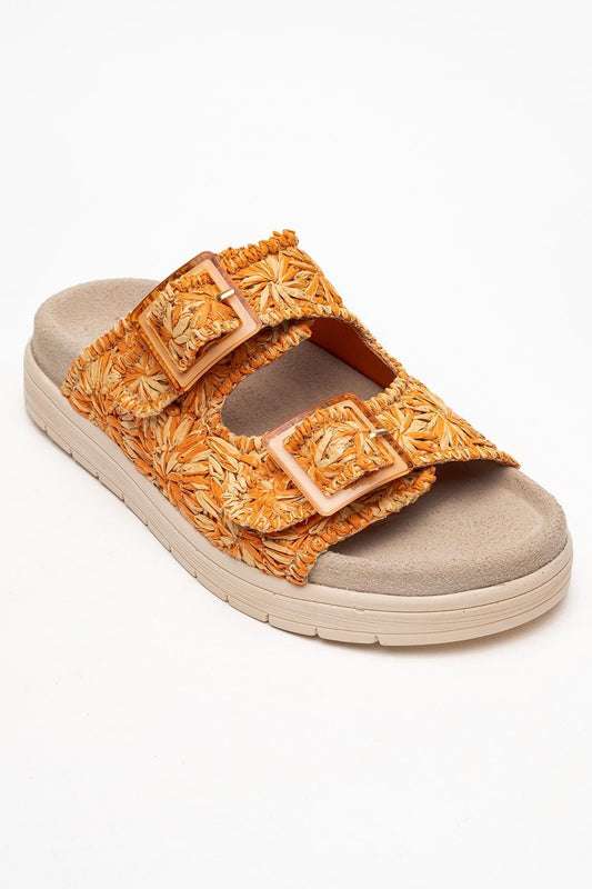 Chanclas Milana de cuero naranja con doble tira (Mujer)