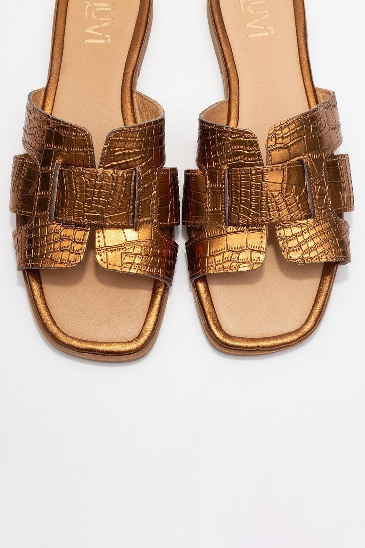 Notre - Bronze Leather Slide Sandal (Women)