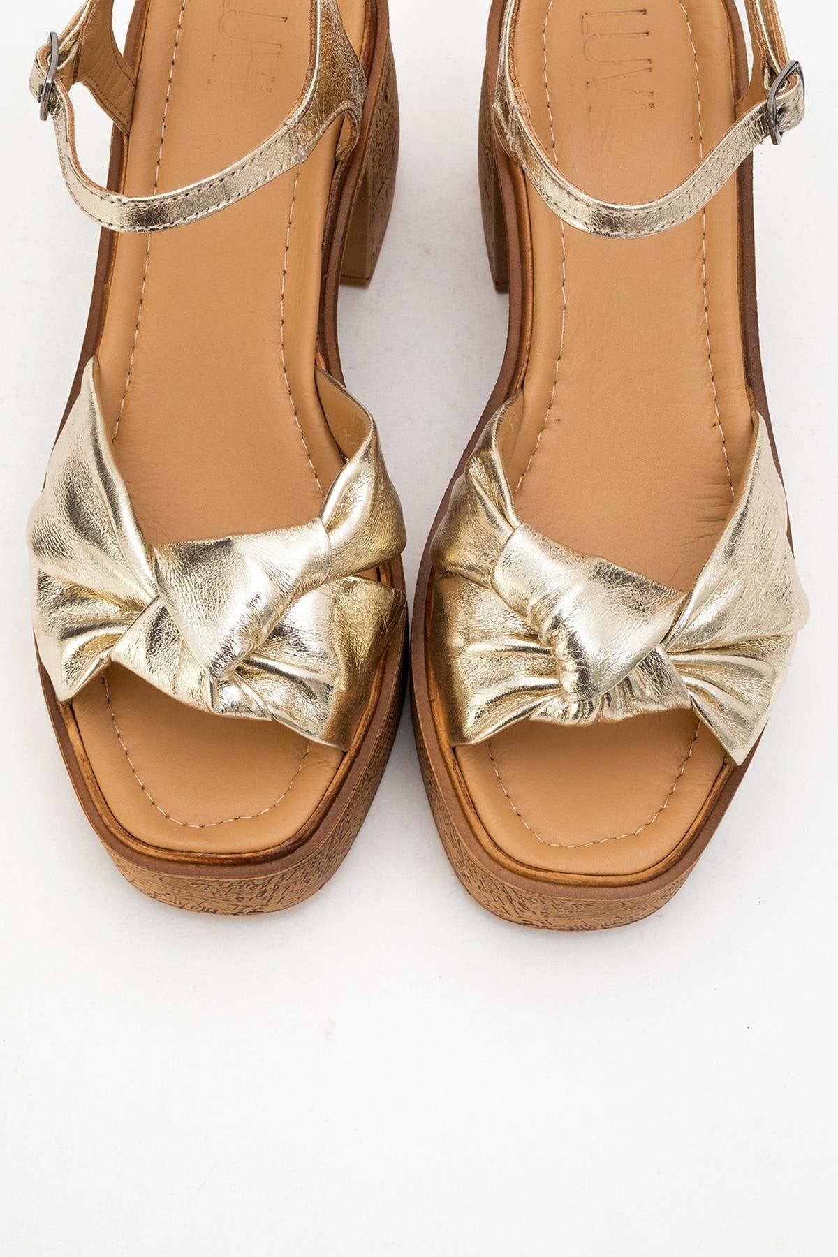 Tily - Gold Platform Wedge Leather Sandal (Women)