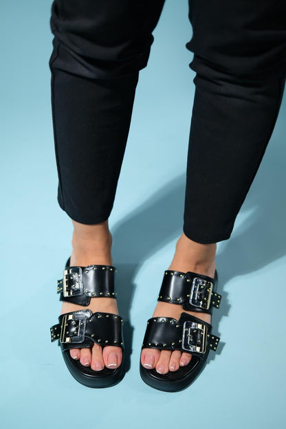 Zley Black Buckle Sandal (Women)