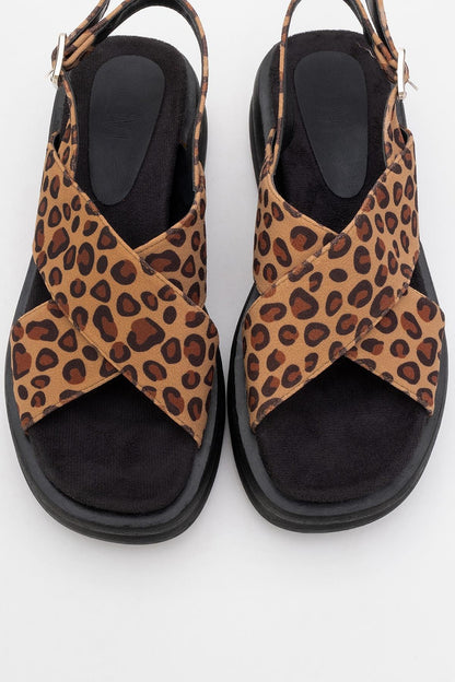 Lungo Leopard Cross‑Strap Wedge Sandal (Women)