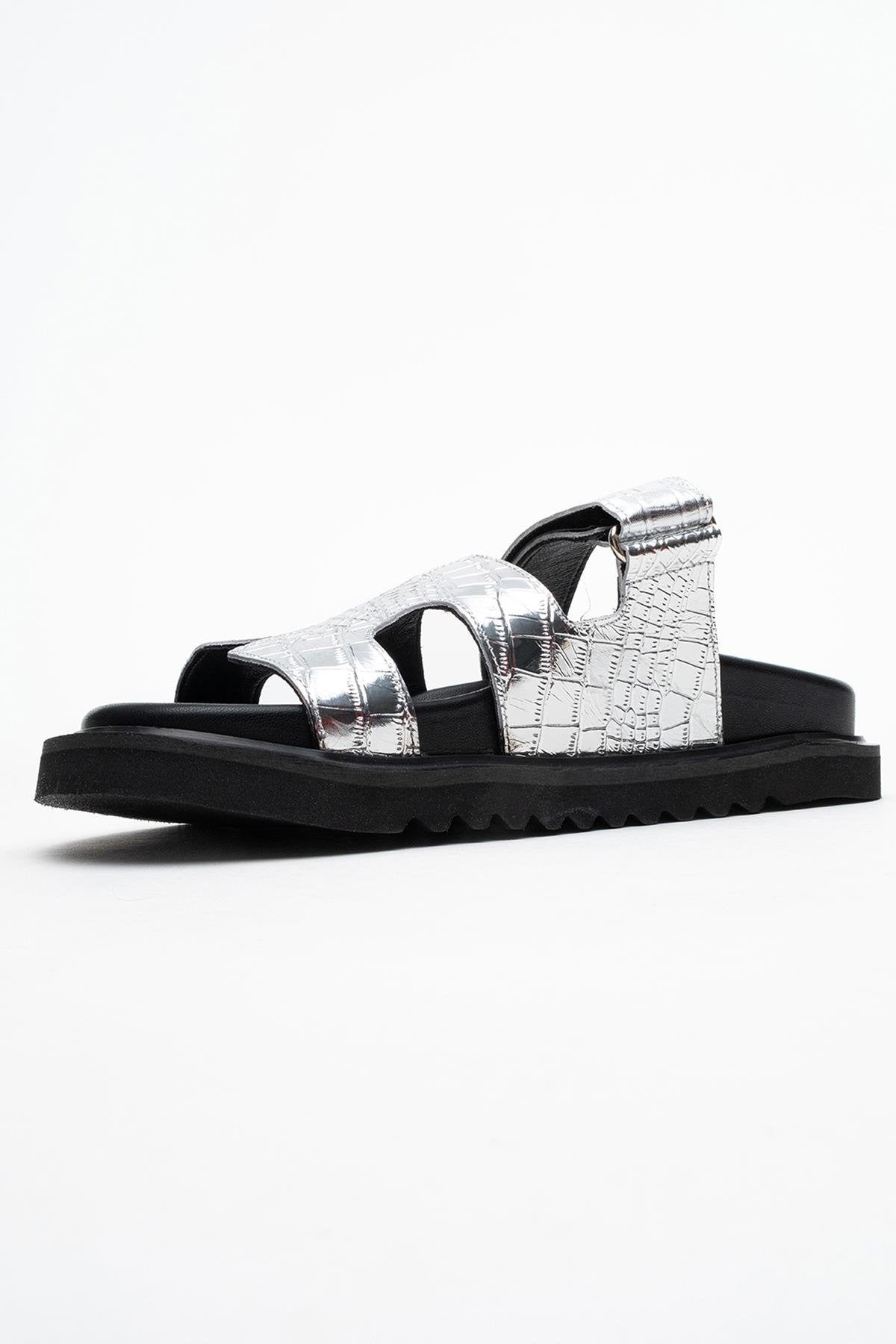 Loana Silver Leather Slide Sandal (Women)