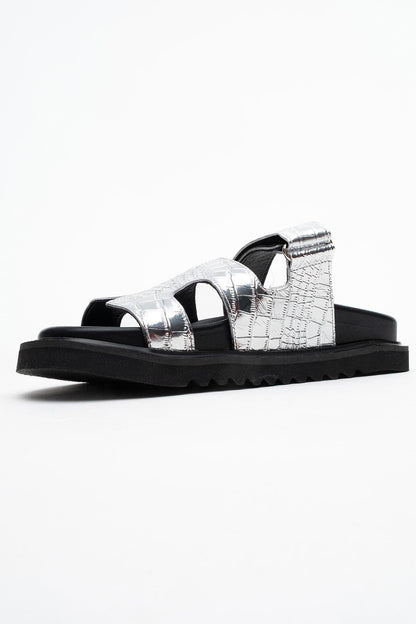 Loana Silver Leather Slide Sandal (Women)
