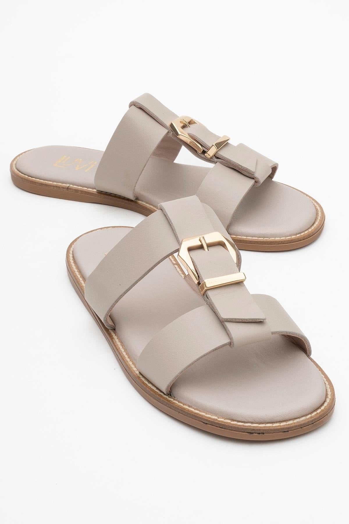 Sveta - Light Beige Leather Buckled Sandal (Women)