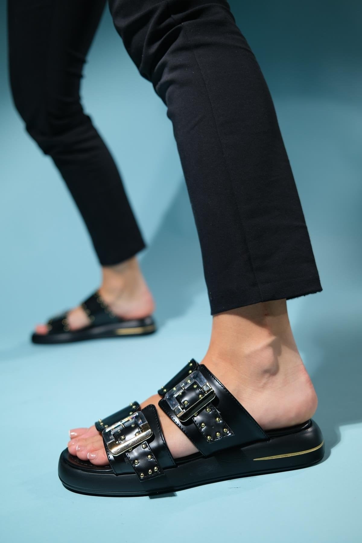 Zley Black Buckle Sandal (Women)