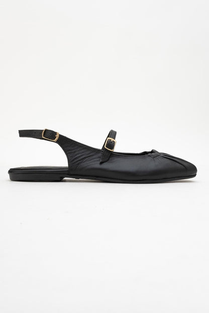 BRITNEY Black Leather Closed-Toe Sandal (Women)