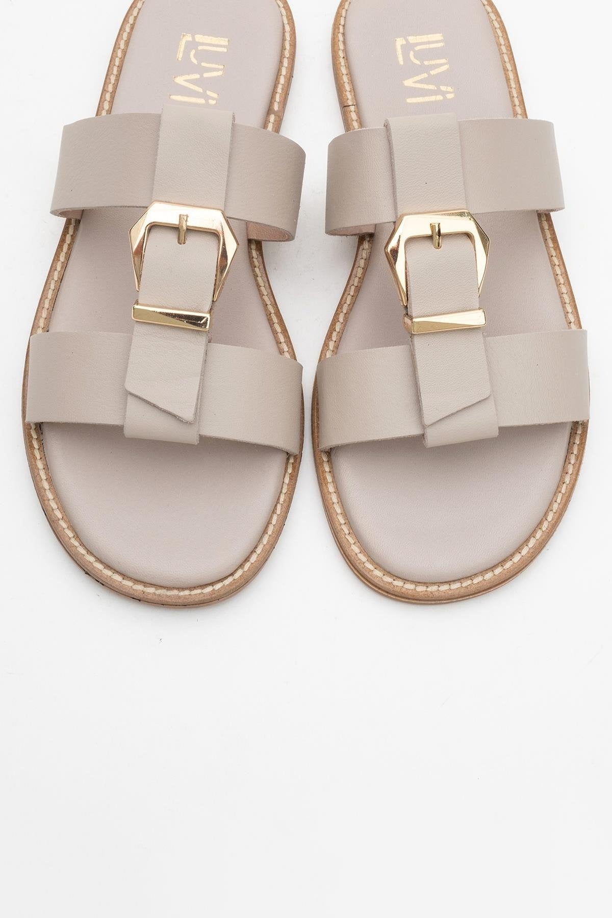 Sveta - Light Beige Leather Buckled Sandal (Women)