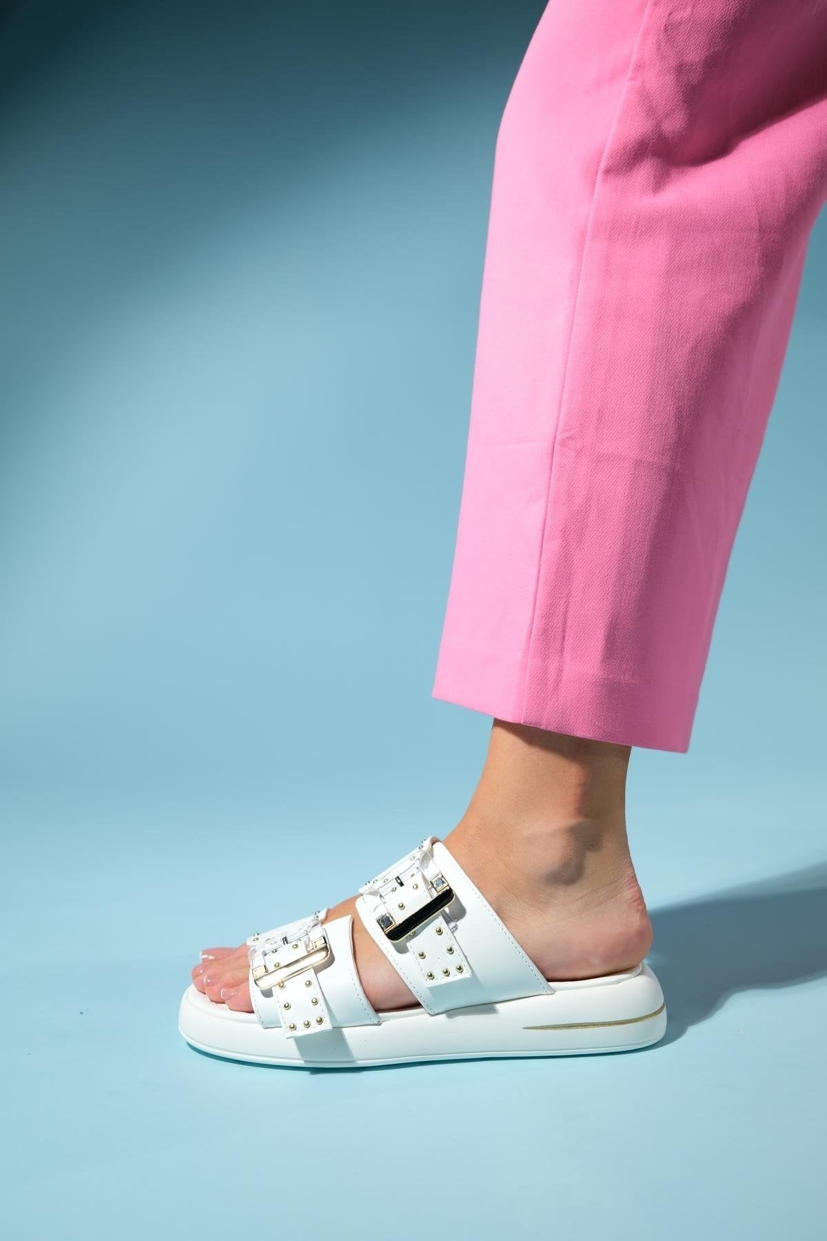 Zley White Buckle Sandal (Women)