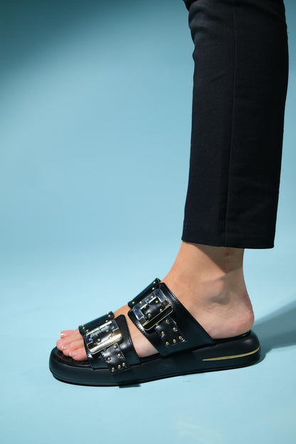 Zley Black Buckle Sandal (Women)