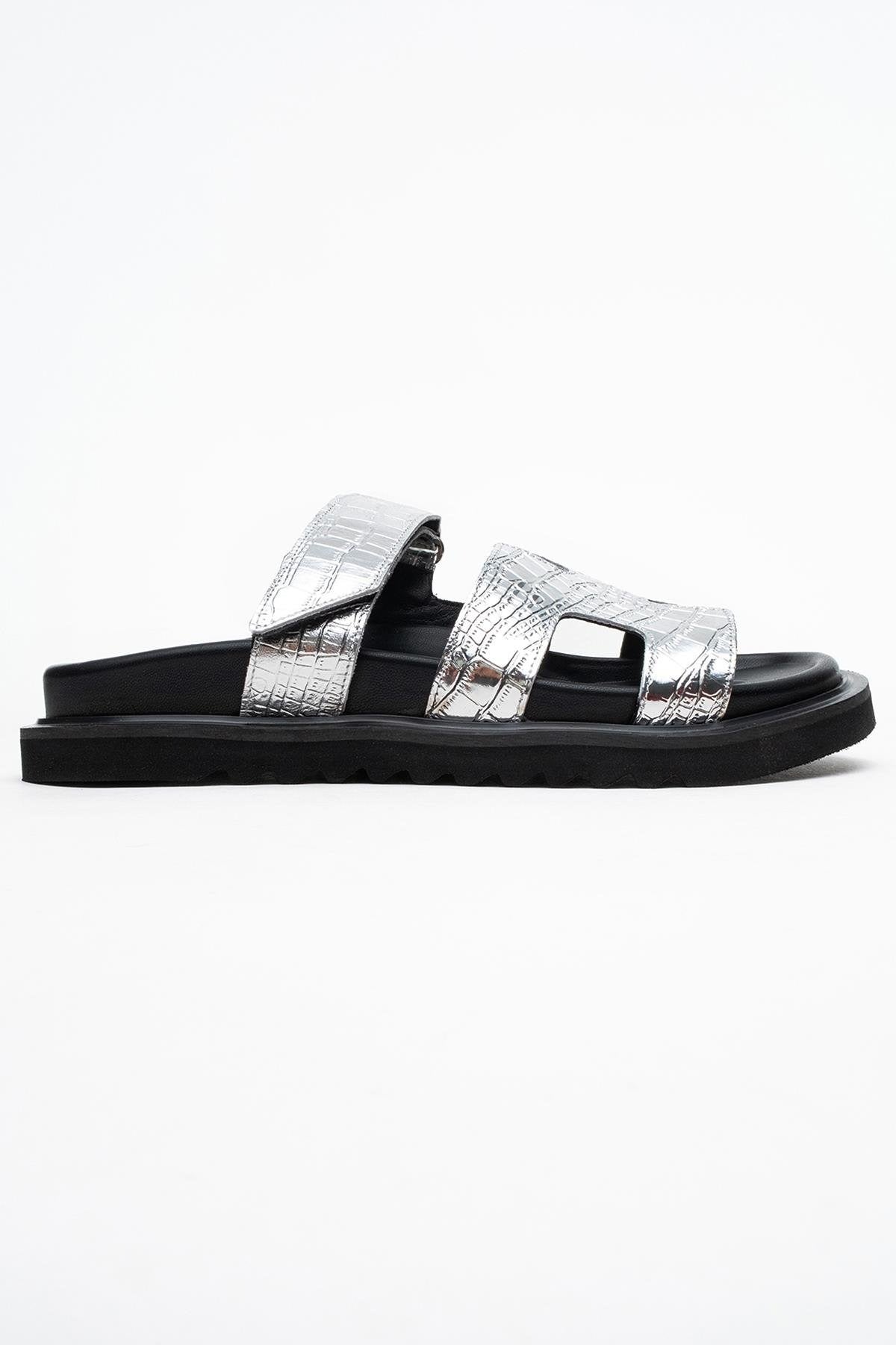 Loana Silver Leather Slide Sandal (Women)