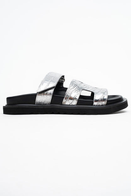 Loana Silver Leather Slide Sandal (Women)