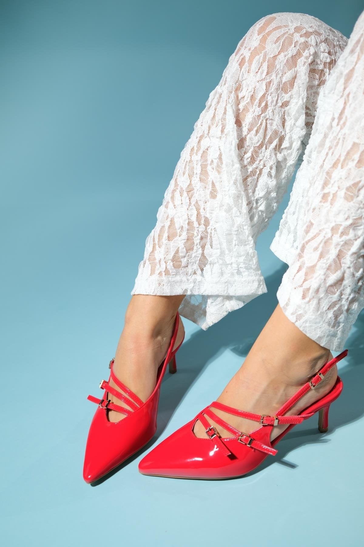 Magra Red Patent Pointed-Toe Slingback Stiletto (Women)