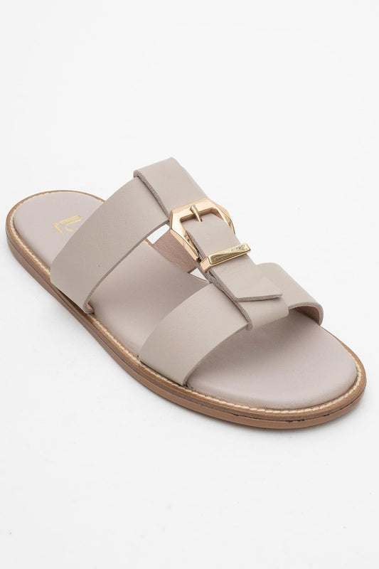 Sveta - Light Beige Leather Buckled Sandal (Women)