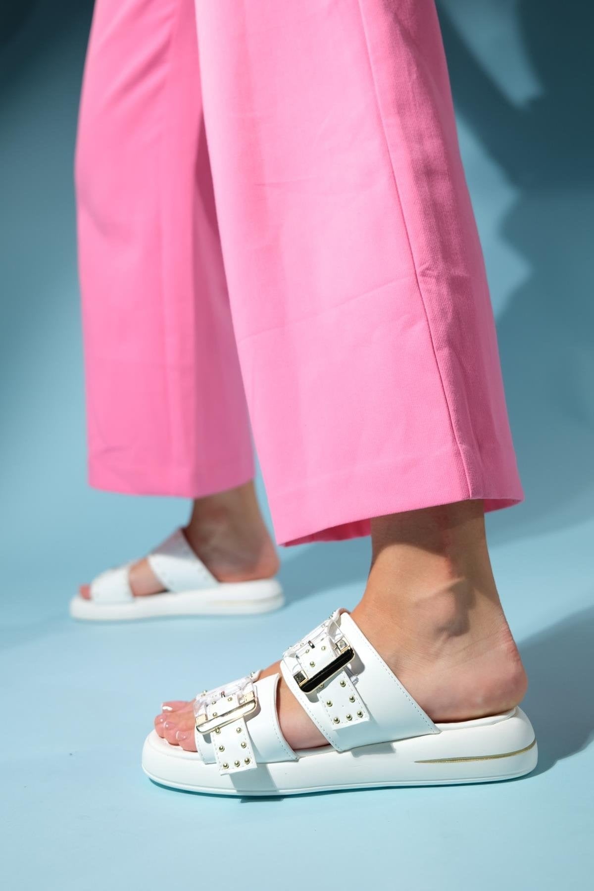 Zley White Buckle Sandal (Women)