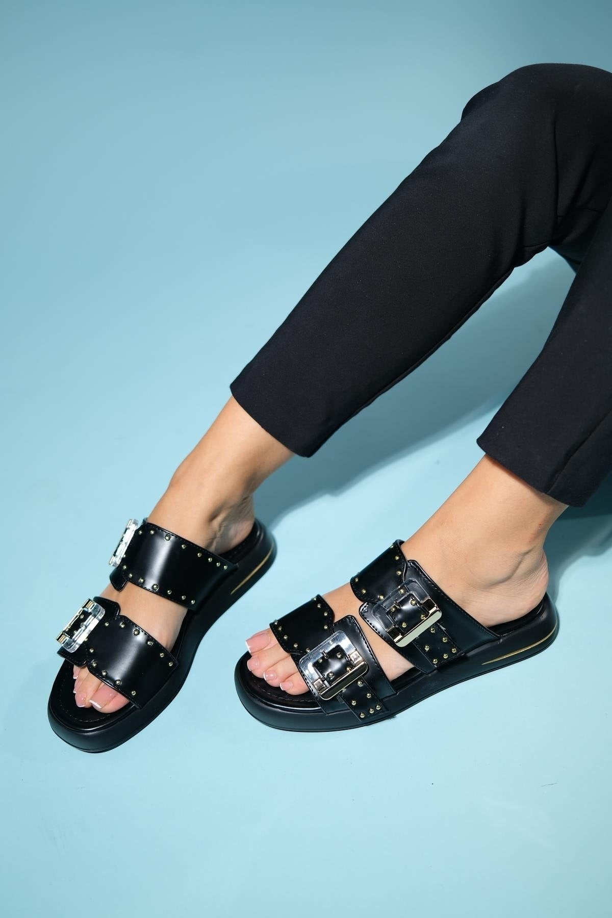 Zley Black Buckle Sandal (Women)