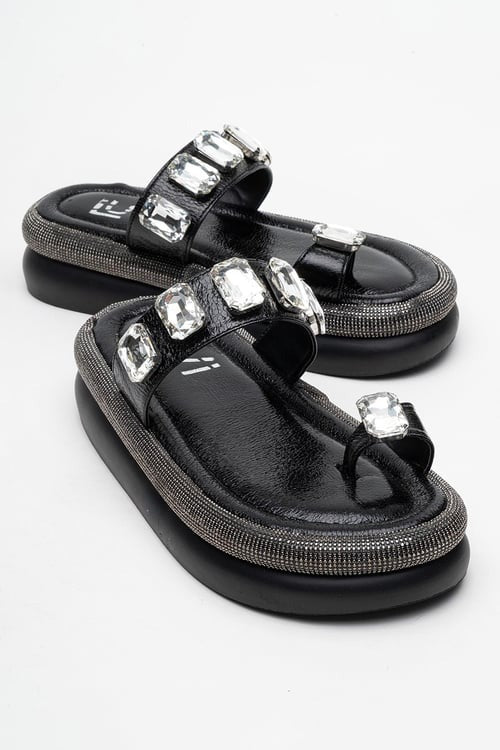 Evans Black Jeweled Platform Sandal (Women)