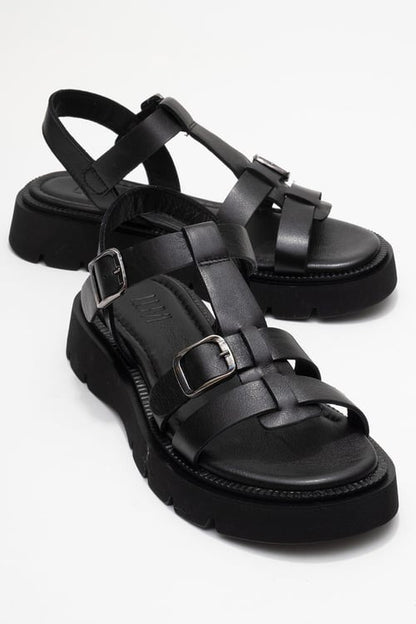 Melvin Black Leather Sandal (Women)