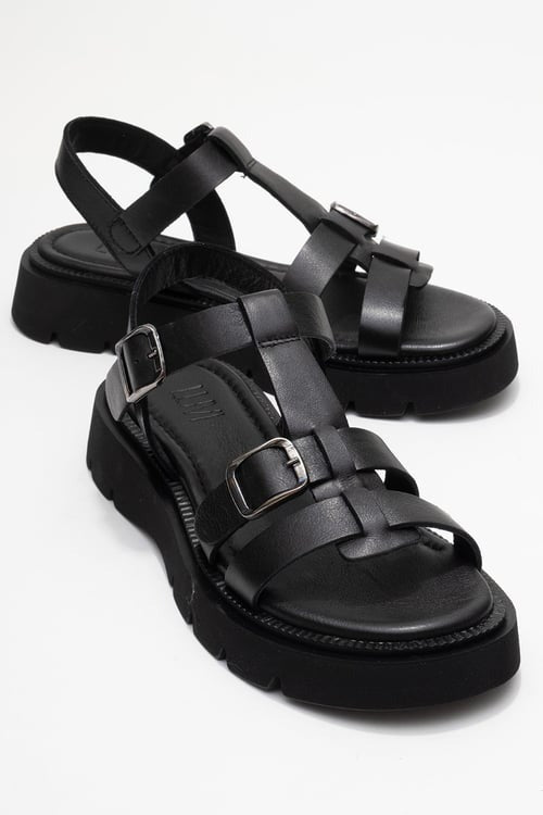 Melvin Black Leather Sandal (Women)