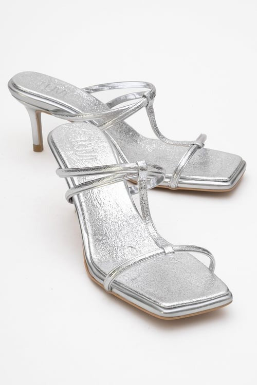 Mocha White Square‑Toe Thin‑Strap Heel Sandal (Women)