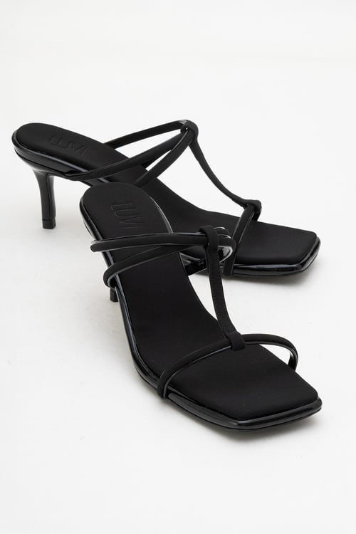 Mocha Black Square‑Toe Thin‑Strap Heel Sandal (Women)