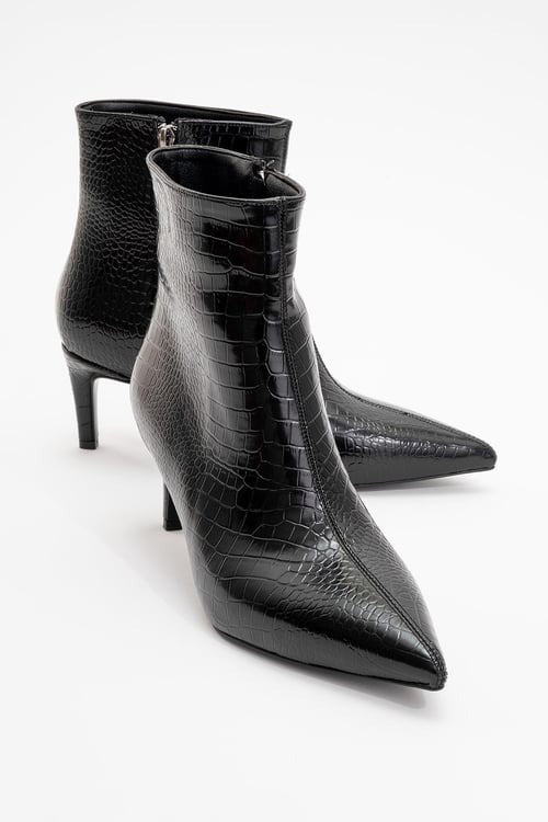 Noya Black Pattern Stiletto Boot (Women)