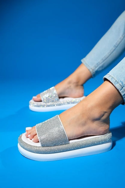 Oeste White Rhinestone Platform Slide (Women)