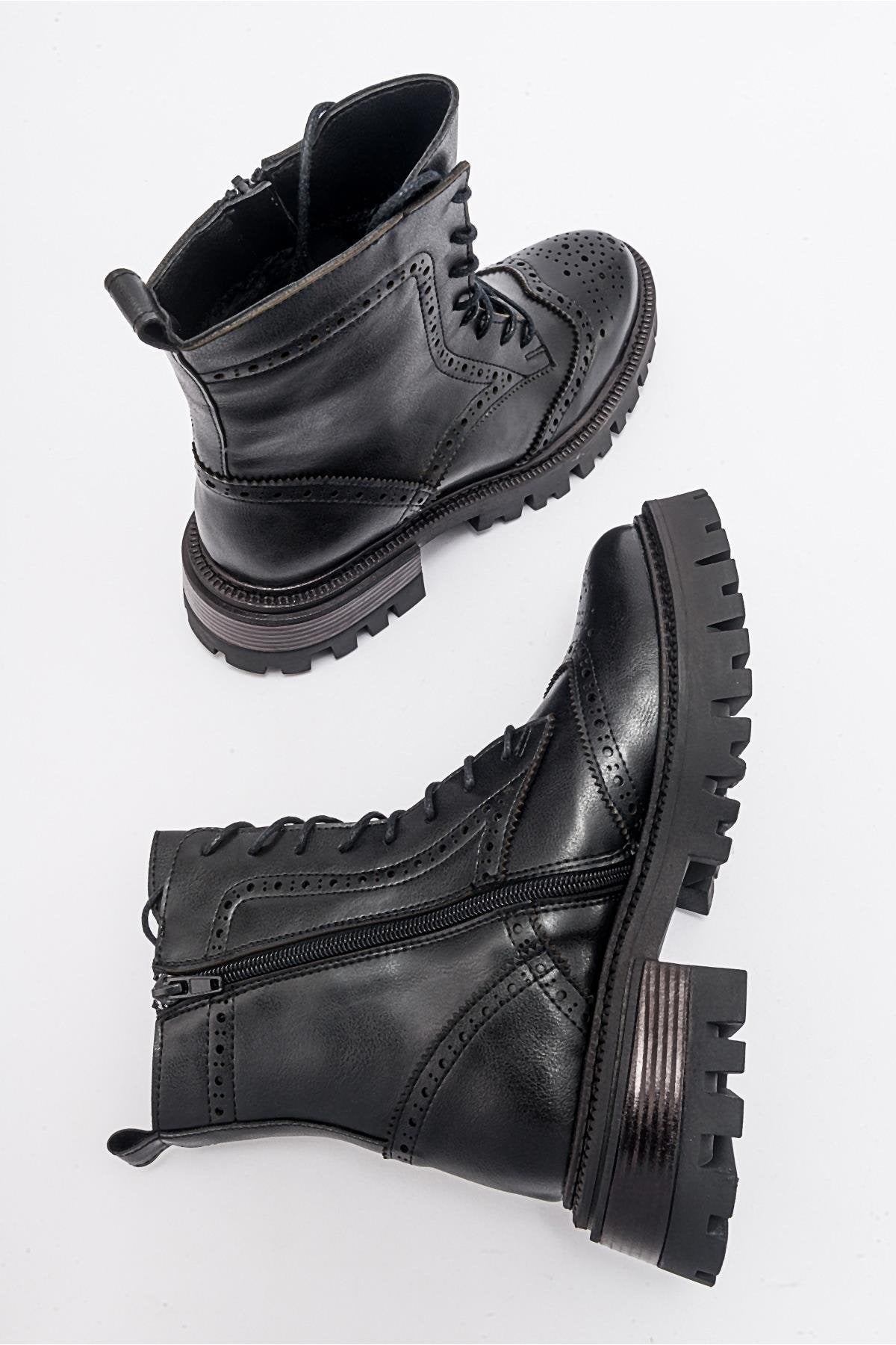 Coralo Black Lace‑Up Combat Boot (Women)